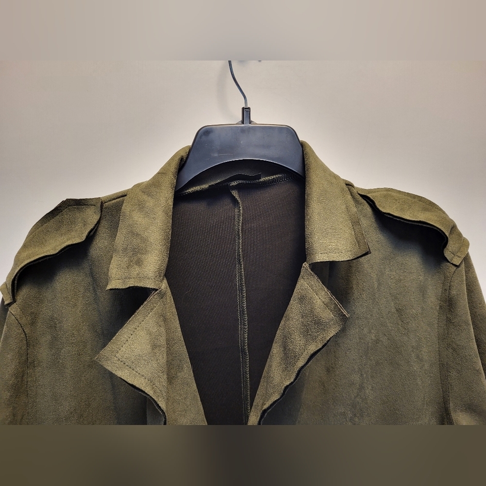 PrettyGarden Olive Green Soft Trench Coat with Belt and Notched Lapels - Size L - Picture 5 of 8
